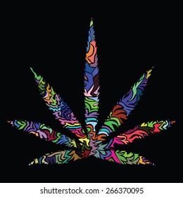 Image of cannabis leaf in abstract style, done in a slightly psychedelic manner