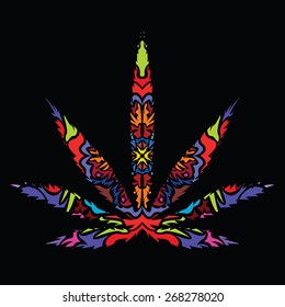Image of cannabis leaf in abstract style, done in a slightly psychedelic manner