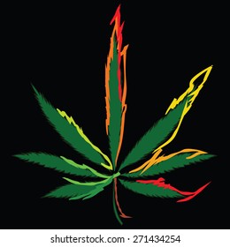 Image of cannabis leaf in abstract style, done in a slightly psychedelic manner