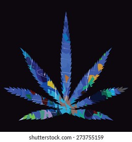 Image of Cannabis leaf and scratches in abstract style