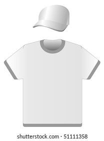 Image of cap and T-shirt on a white background. Vector.