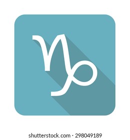 Image of Capricorn zodiac symbol in blue square, isolated on white