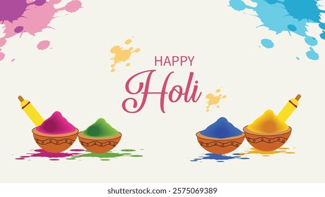 The image captures the colorful spirit of Holi, with vibrant powders and festive colors symbolizing the joy and happiness of the festival. The bright and lively scene evokes the energy of Holi celebra