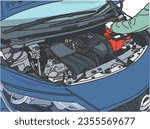 Image of car engine room inspection work

