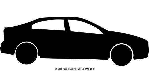 Bild eines Automobils, das von der Seite auf schwarz auf weißem Hintergrund gesehen wird, flache Vektorgrafik