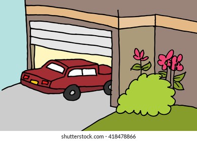 An image of a car parking in a garage.