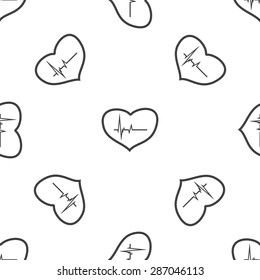 Image of cardiogram in heart contour, repeated on white background