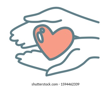 Image of caring hands that hold the heart. Vector illustration