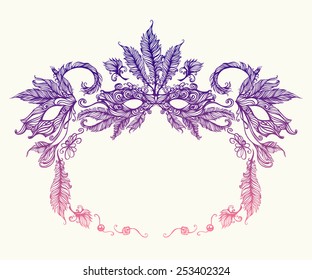 image of carnival mask made of feathers in graphic style