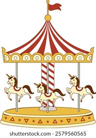 An image of a carousel at an amusement park.