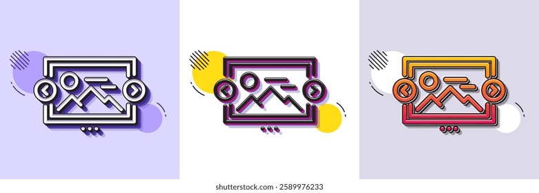 Image carousel line icon. Halftone dotted pattern. Gradient icon with grain shadow. Photo thumbnail sign. Album picture placeholder symbol. Line image carousel icon. Various designs. Vector