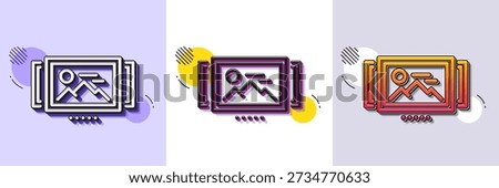 Image carousel line icon. Halftone dotted pattern. Gradient icon with grain shadow. Photo thumbnail sign. Album picture placeholder symbol. Line image carousel icon. Various designs. Vector