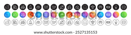 Image carousel, Loyalty star and Smile line icons. Round icon gradient buttons. Pack of Open mail, Energy price, Journey icon. Security lock, Video conference, Money profit pictogram. Vector