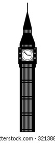 Image of cartoon Big Ben clock silhouette. Vector illustration isolated on white background.