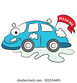 An image of a cartoon car that is happy it is being washed.