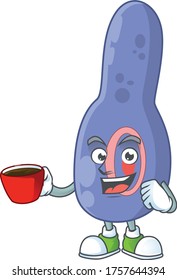 An image cartoon character of clostrisium botulinum with a cup of coffee