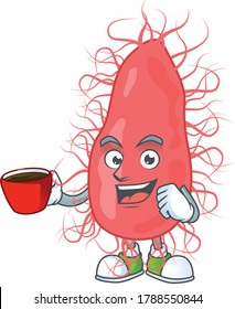 An image cartoon character of escherichia with a cup of coffee. Vector illustration