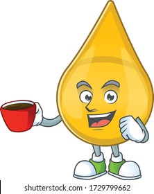 An image cartoon character of gold hair serum with a cup of coffee