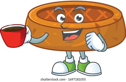 An image cartoon character of peanut cookies with a cup of coffee