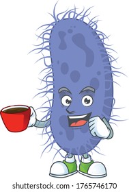 An image cartoon character of salmonella typhi with a cup of coffee. Vector illustration