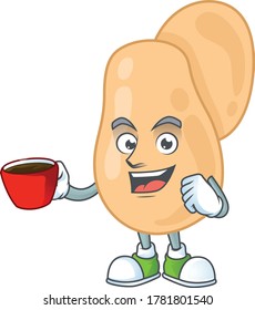 An image cartoon character of sarcina with a cup of coffee. Vector illustration