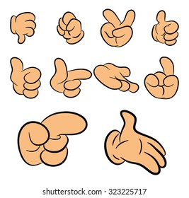 Image of cartoon human gloves hand gesture set. Vector illustration isolated on white background.