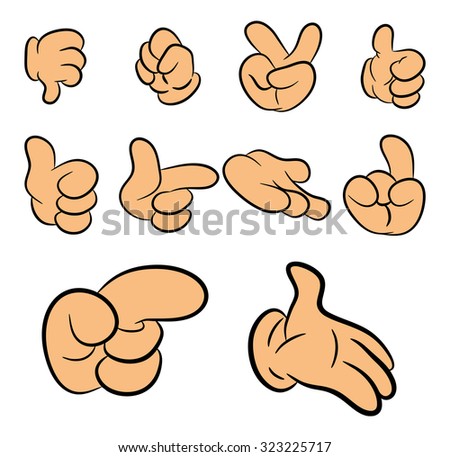 Image of cartoon human gloves hand gesture set. Vector illustration isolated on white background.