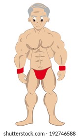 Image of a cartoon old man keeping himself in excellent shape