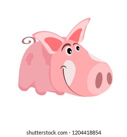 Image of a cartoon pink pig, the symbol of the Chinese New Year, on an isolated background. Vector illustration