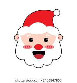 Image of a cartoon Santa Claus face with a red hat, white beard and flushed cheeks