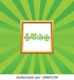 Image of casino logo in golden frame, on green abstract background