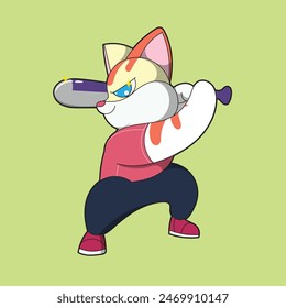 image of a cat with a baseball bat in his hand