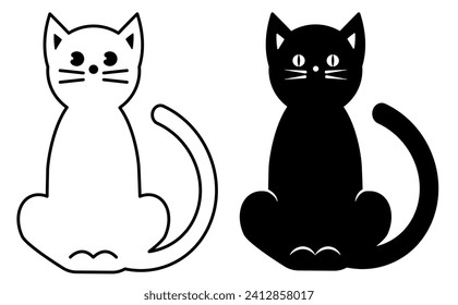 Imagen de un gato en blanco y negro. Símbolo, signo, icono, contorno, silueta
