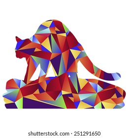 An image of a cat kneading a blanket - polygon style.