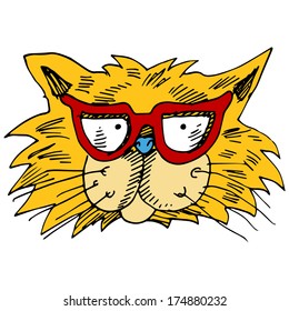 An image of a cat wearing eyeglasses.