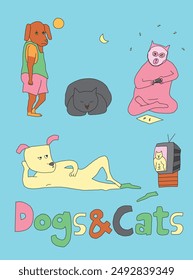It is the image of cats and dogs in everyday life.