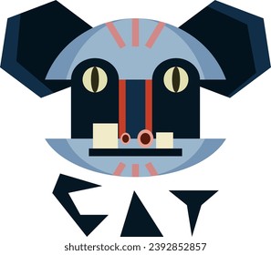 an image of a cat's head in a flat style with a unique shape suitable for t-shirt designs and so on