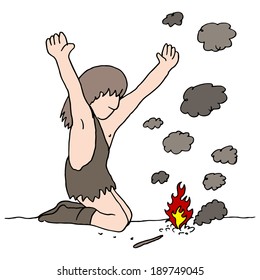 An image of a cave man who discovers fire.