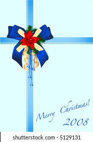 The image of a celebratory bow and packing of a gift by christmas or celebration card.