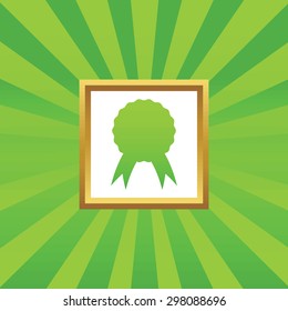 Image of certificate seal in golden frame, on green abstract background