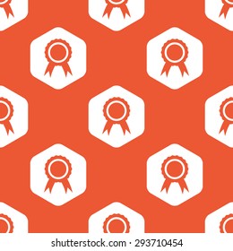 Image of certificate seal in white hexagon, repeated on orange background