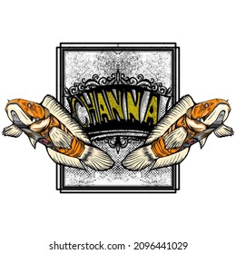 image of channa robot fish with logo design and sketch background