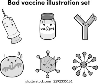 Conjunto de caracteres de imagen de una vacuna con expresión problemática (jeringa, anticuerpos, medicina)