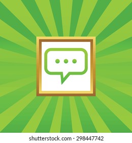 Image of chat bubble with dots in golden frame, on green abstract background