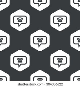 Image of chat bubble with phone in hexagon, repeated on black