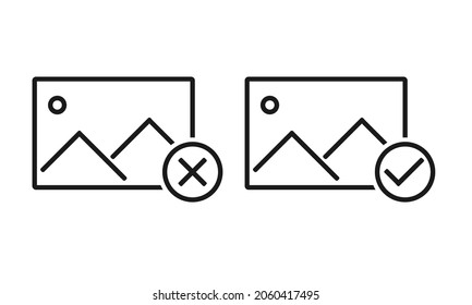 Image with checklist and cross mark. Approved picture. Rejected photo. Illustration vector