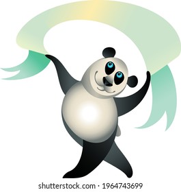 Image of a cheerful panda with a ribbon. Vector graphics