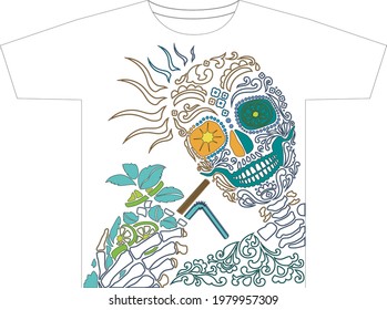 Image of a cheerful skeleton for printing on a T-shirt