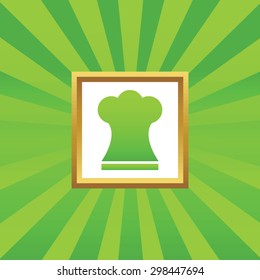Image of chef hat in golden frame, on green abstract background