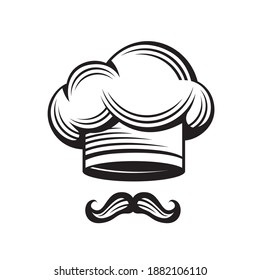 image of chef hat and mustache isolated on white background